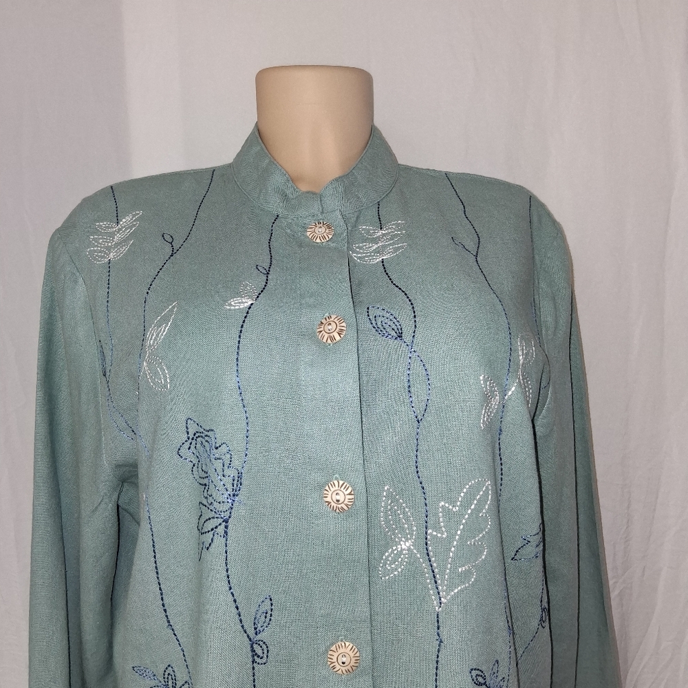 CEDAR CANYON Embroidered Green Button-Upembroiderry  sequins   Blouse Sz m - Picture 12 of 17